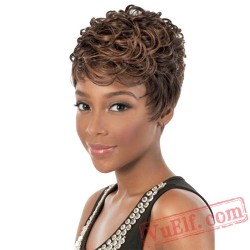 Gold Short Puffy Wigs for Women