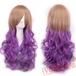 Peach & Purple Long Curly Wigs for Women