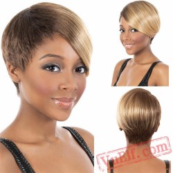 Brown & Gold Short Puffy Wigs for Women