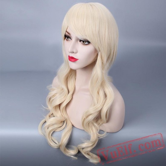 Gold Long Curly Cosplay Wigs for Women