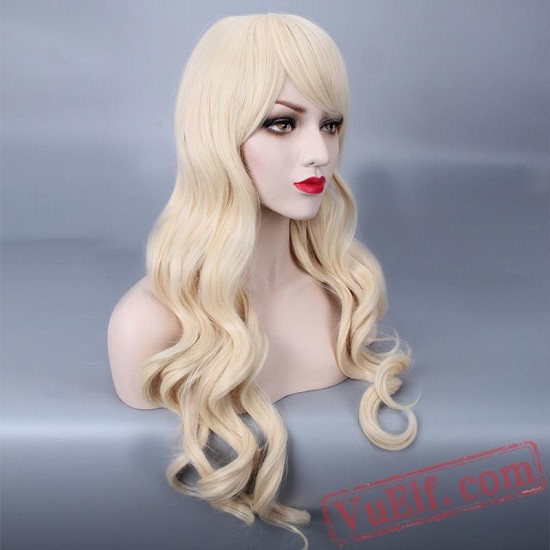 Gold Long Curly Cosplay Wigs for Women