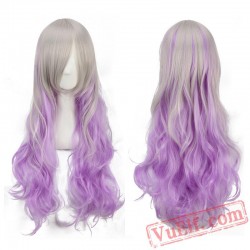 Long Curly Sliver & Purple Cosplay Wigs for Women