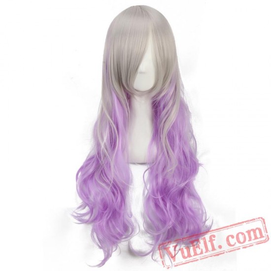 Long Curly Sliver & Purple Cosplay Wigs for Women