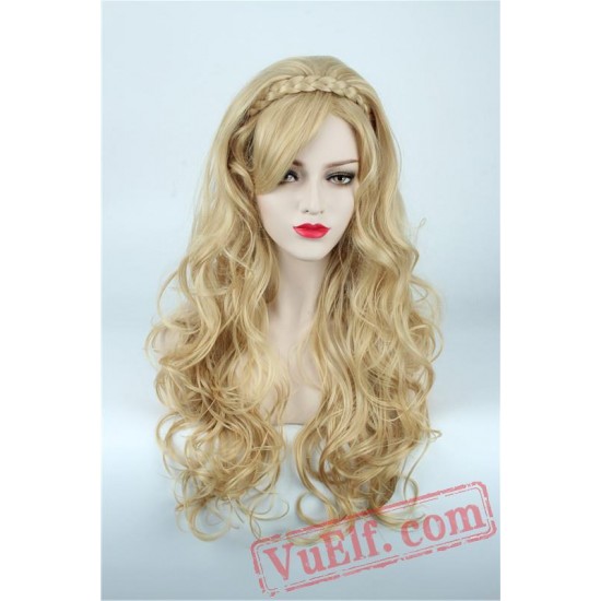 Long Curly Gold Cosplay Wigs for Women