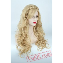 Long Curly Gold Cosplay Wigs for Women