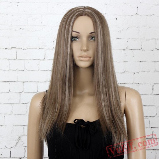 Long Straight Yellow & White Wigs for Women