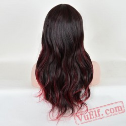 Red & Black Long Curly Wigs for Women