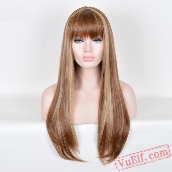 Gold Long Straight Cosplay Wigs for Women