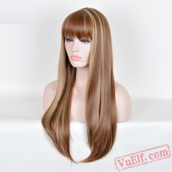 Gold Long Straight Cosplay Wigs for Women
