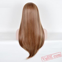 Gold Long Straight Cosplay Wigs for Women