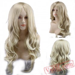 Gold Long Curly Cosplay Wigs for Women