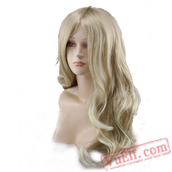 Gold Long Curly Cosplay Wigs for Women