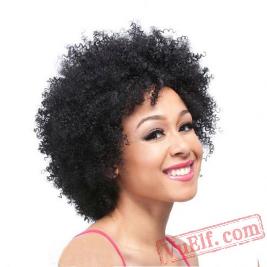 Black Women Short Curly Puffy Wigs