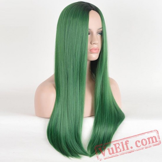 Green Long Straight Wigs for Women