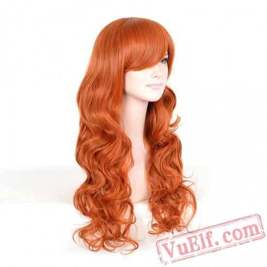 Red & Brown Long Curly Wigs for Women