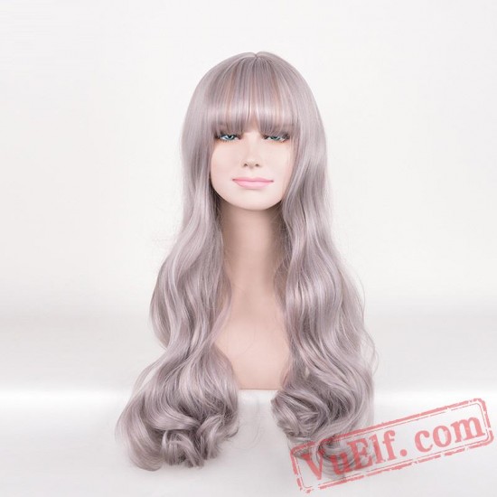 Grey Long Curly Wigs for Women