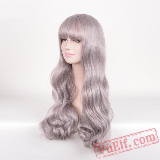 Grey Long Curly Wigs for Women