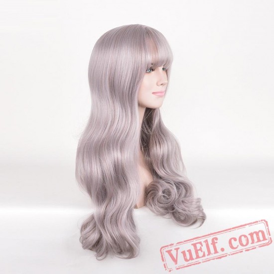 Grey Long Curly Wigs for Women
