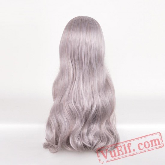 Grey Long Curly Wigs for Women