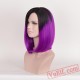 Black & Purple Mid-length Straight Wigs for Women