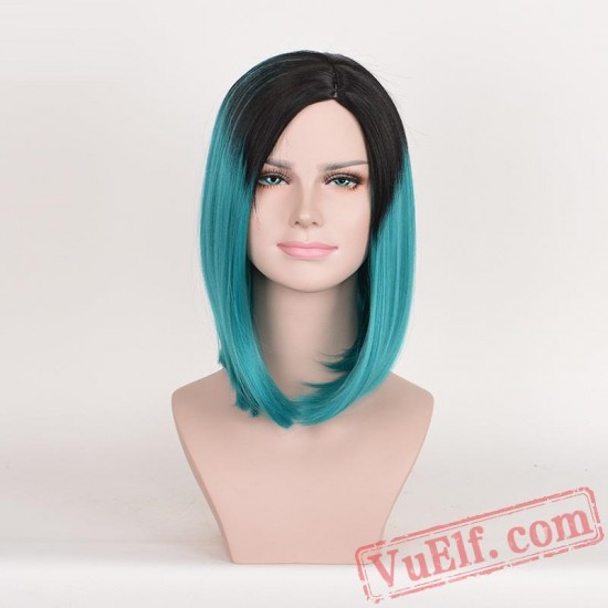 Black & Green Mid-length Wigs for Women