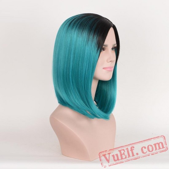 Black & Green Mid-length Wigs for Women