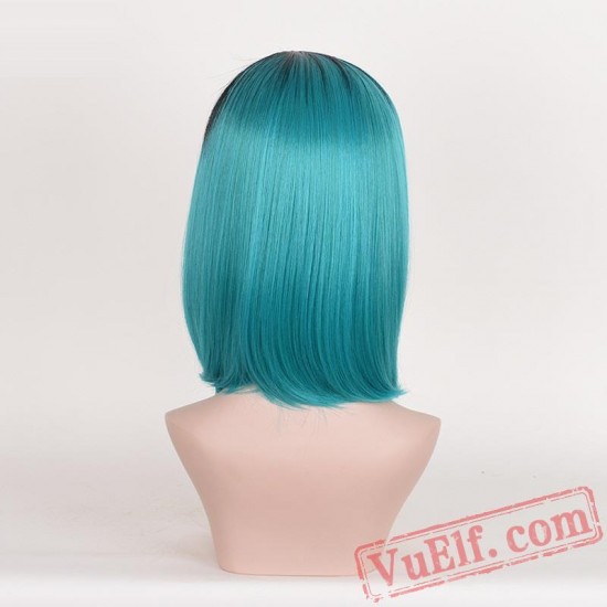 Black & Green Mid-length Wigs for Women