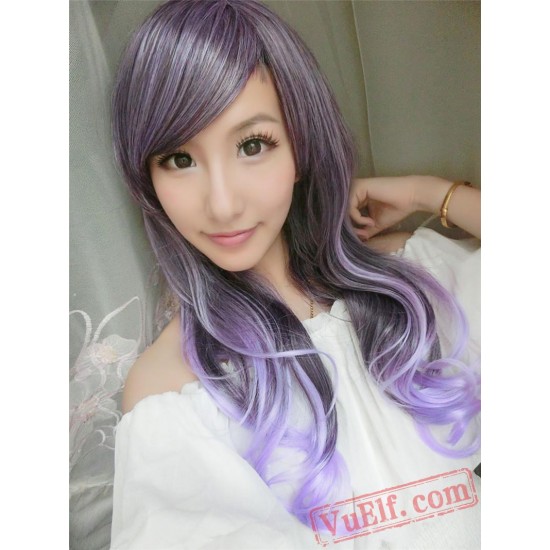 Purple Long Curly Wigs for Women