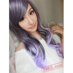 Purple Long Curly Wigs for Women