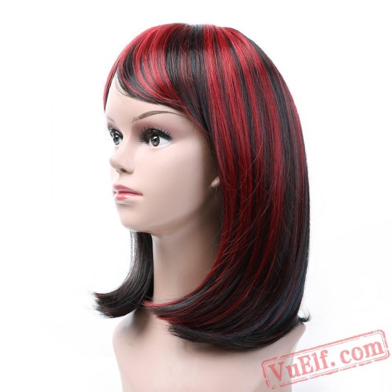 Black & Red Short Wigs for Women