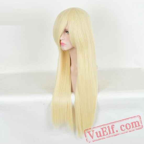 Gold Long Curly Cosplay Wigs for Women