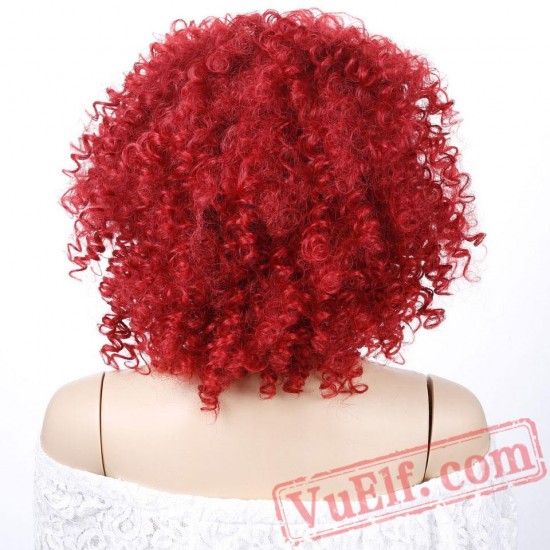 Short Red Afro Kinky Curly Wigs Women Hair Wigs