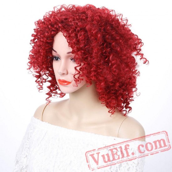 Short Red Afro Kinky Curly Wigs Women Hair Wigs