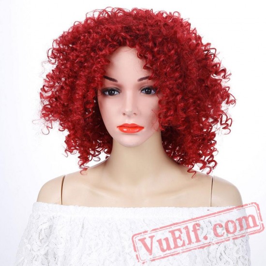 Short Red Afro Kinky Curly Wigs Women Hair Wigs