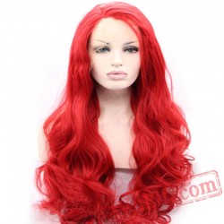 Natural Long Wave Red Lace Front Wig White Women