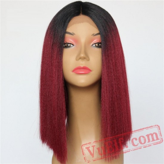 Black Red Short Bob Light Yaki Hair Lace Front Party Wigs