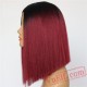 Black Red Short Bob Light Yaki Hair Lace Front Party Wigs