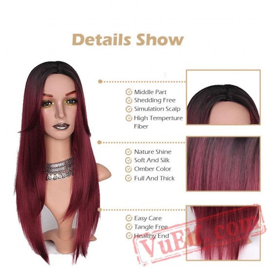Long Straight Wigs Red Pink Blonde Brown Green Hair Wig Women
