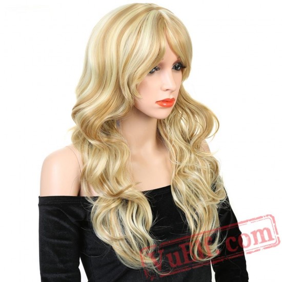 Long Wavy Curly Blonde Wigs Women Curly Cosplay Wigs