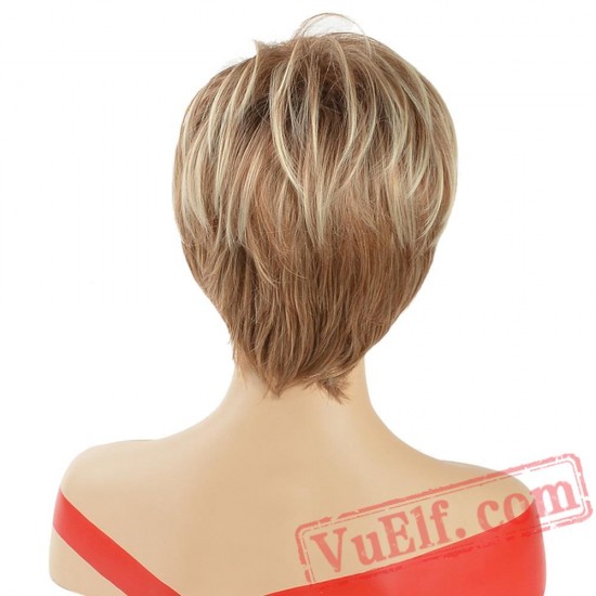 Puffy Blonde African American Short Straight Wigs Women