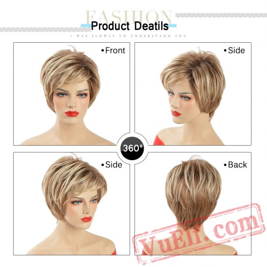 Puffy Blonde African American Short Straight Wigs Women