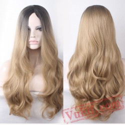 black roots blonde wig long curly hair wigs women