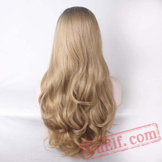 black roots blonde wig long curly hair wigs women