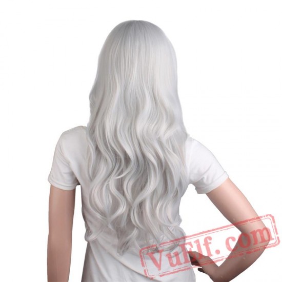Beauty Long Curly cosplay Wigs White Hair Women