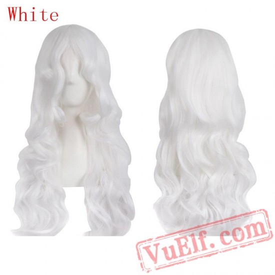 Beauty Long Curly cosplay Wigs White Hair Women