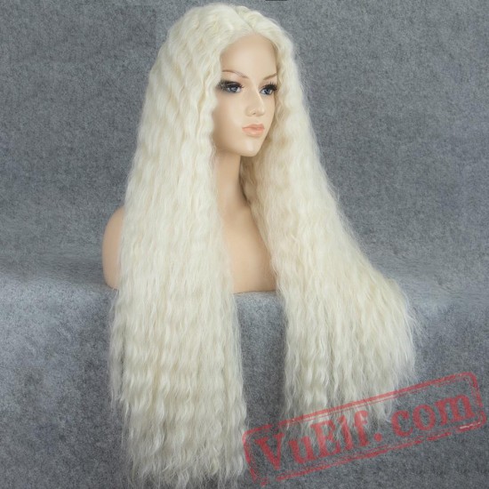 White Lace Front Wig Long Loose Wave Wigs Women Light Blonde Wig