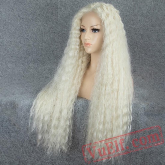 White Lace Front Wig Long Loose Wave Wigs Women Light Blonde Wig