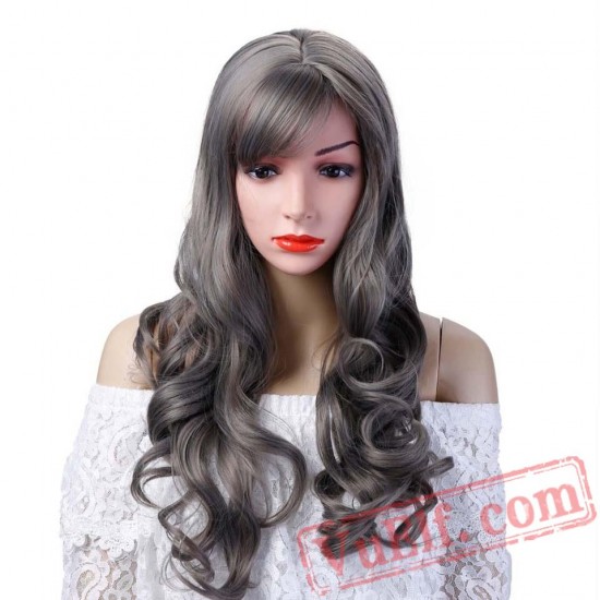 Long Wavy Blonde Wigs Bangs Women's Cosplay Hair Wigs