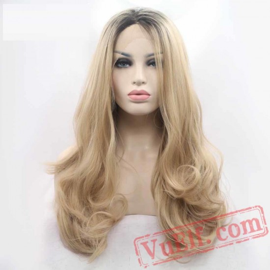 Blonde Dark Roots Lace Front Blonde Wig Long Wavy Wigs Women