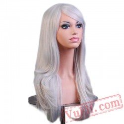 Long Curly Sliver Gray Blonde Wig Cosplay Wigs Black Women